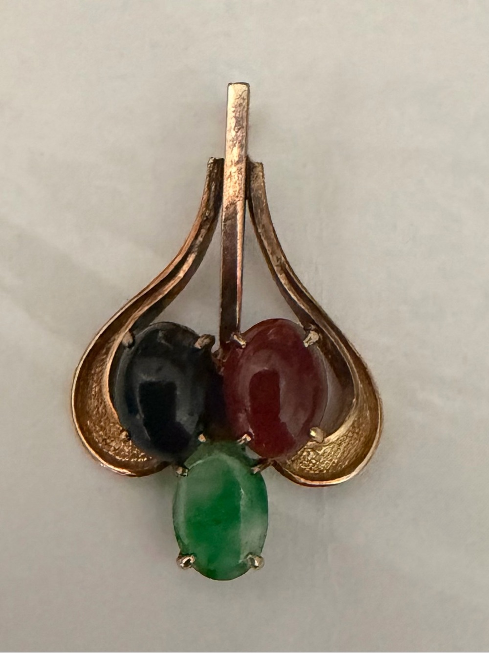 Vintage 925 Gold Vermeil Multi-Color Jade Cabochon Teardrop Pendant